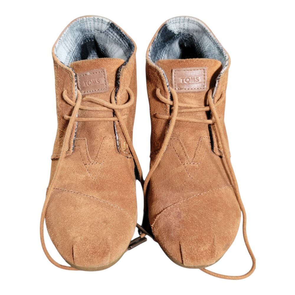 TOMS Desert Brown Suede Wedge Ankle Booties Lace Up Comfort Shoes Women’s 6